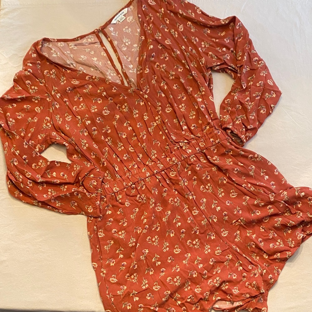 American Eagle Outfitters Rust Floral Jumpsuit
